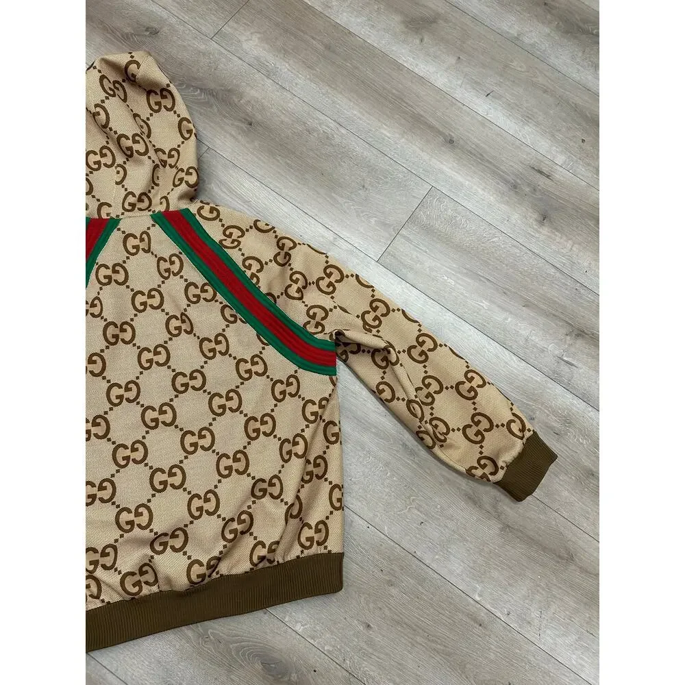 GUCCI Jumbo GG Zipped Hoodie Sweater Brown size XL SF